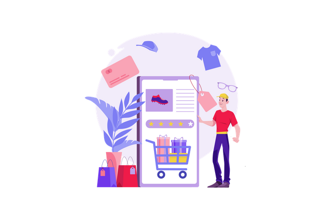 Man buying goods via the internet app  Illustration