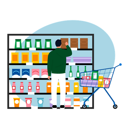Man buying groceries Illustration