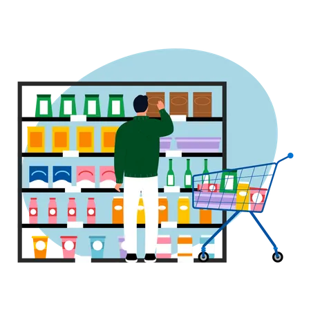 Man buying groceries Illustration