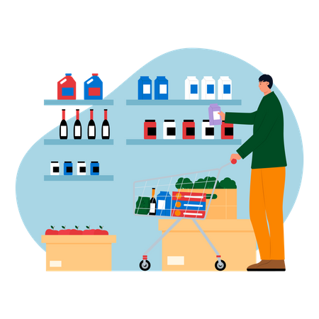 Man buying groceries at supermarket  Illustration