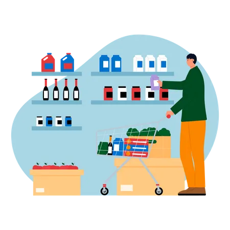 Man buying groceries at supermarket  Illustration