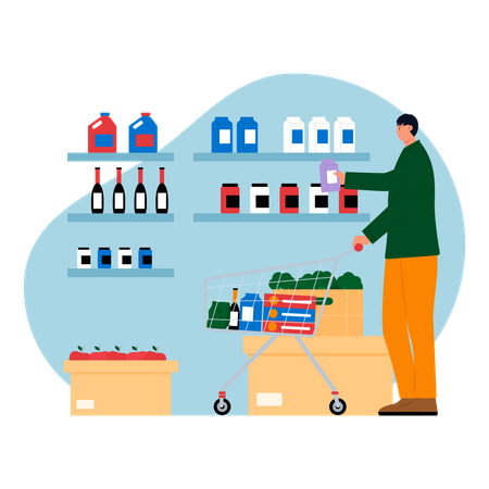 Man buying groceries at supermarket  Illustration