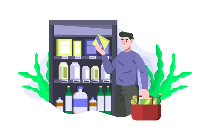 Man buying groceries  Illustration