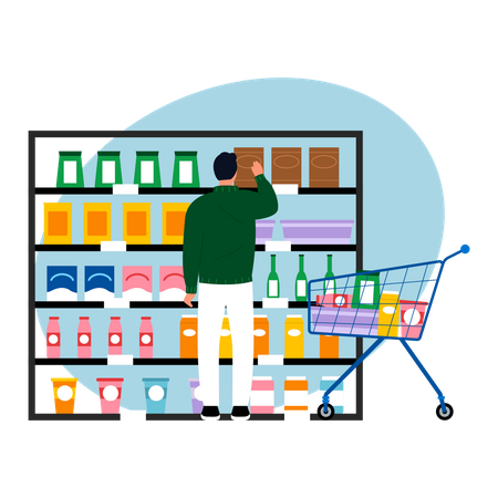 Man buying groceries  Illustration
