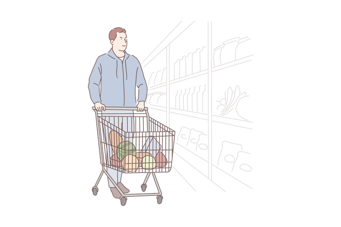 Man buying grocery at shop  Illustration