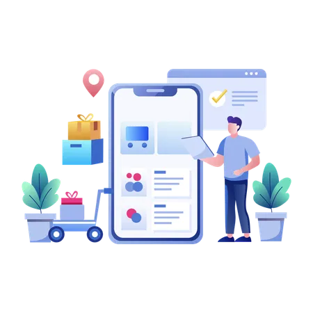 Man buying grocery from Shopping Website  Illustration