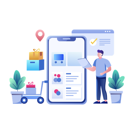 Man buying grocery from Shopping Website  Illustration