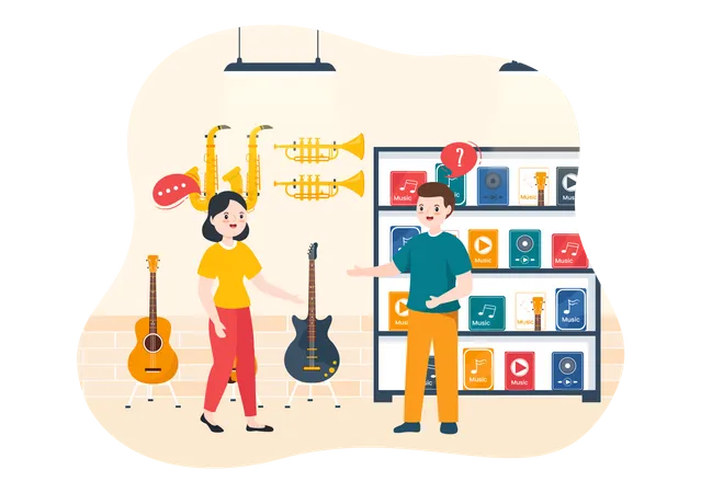Man Buying Guitar from musical shop Illustration
