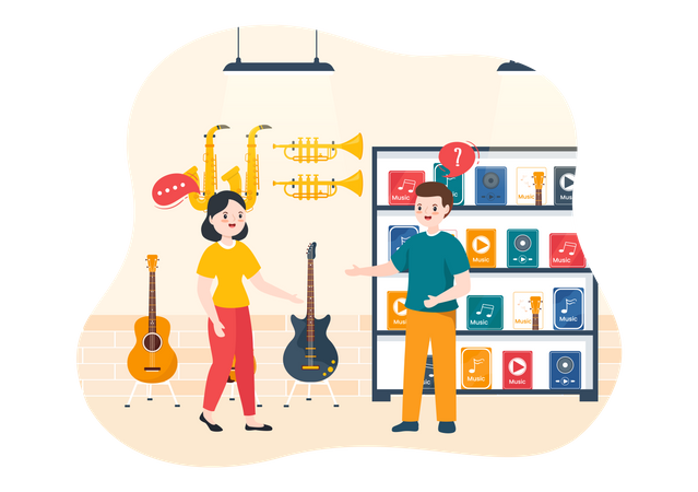 Man Buying Guitar from musical shop  Illustration