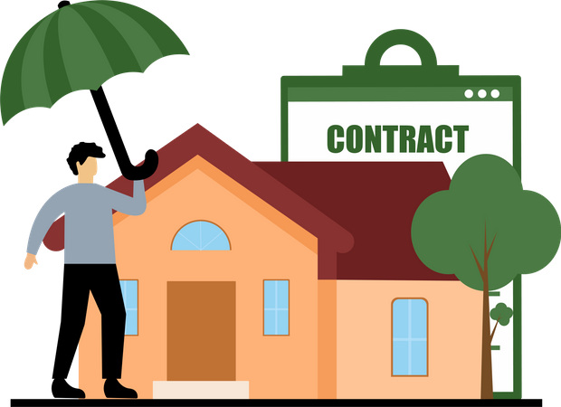 Man buying home insurance cover Illustration