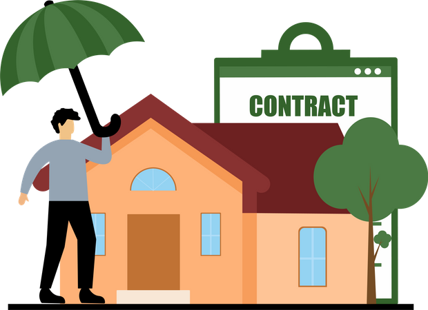 Man buying home insurance cover  Illustration