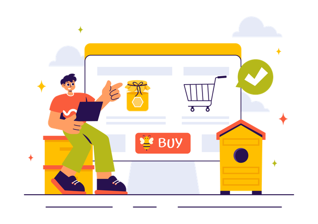 Man Buying Honey on line  Illustration