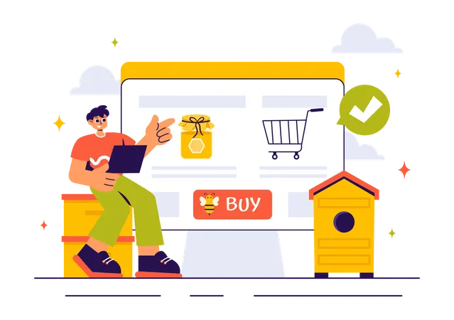 Man Buying Honey on line  Illustration