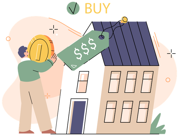 Man buying house in prime location  Illustration