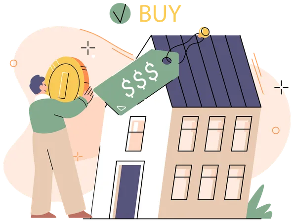 Man buying house in prime location  Illustration