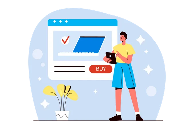 Man buying laptop online  Illustration