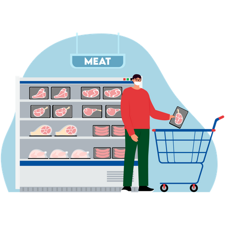 Man buying meat at supermarket Illustration