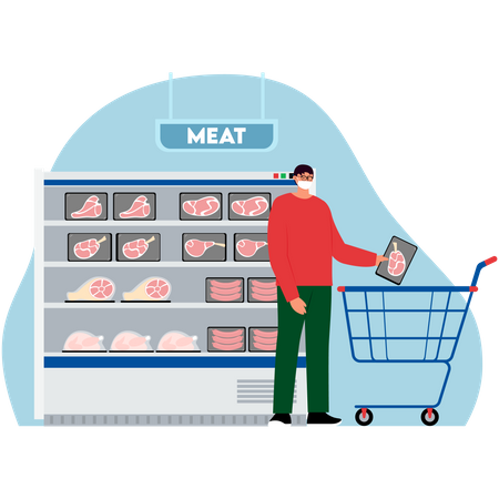 Man buying meat at supermarket  Illustration