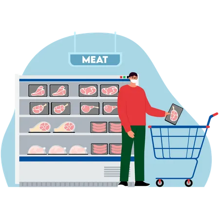 Man buying meat at supermarket  Illustration