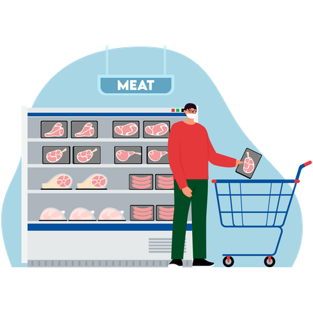 Man buying meat at supermarket  Illustration