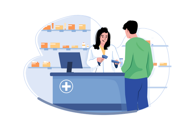 Man buying medicine at a pharmacy shop  Illustration