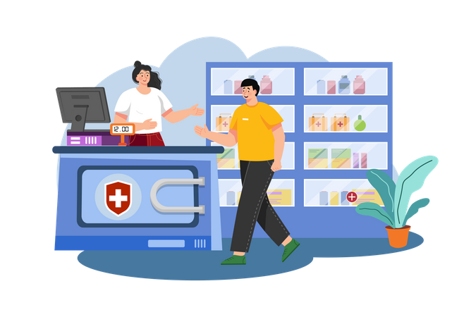 Man buying medicine at a pharmacy shop  Illustration