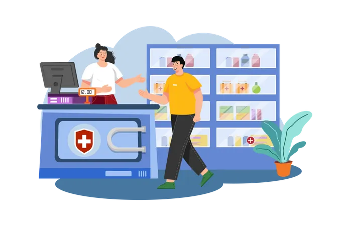 Man buying medicine at a pharmacy shop  Illustration