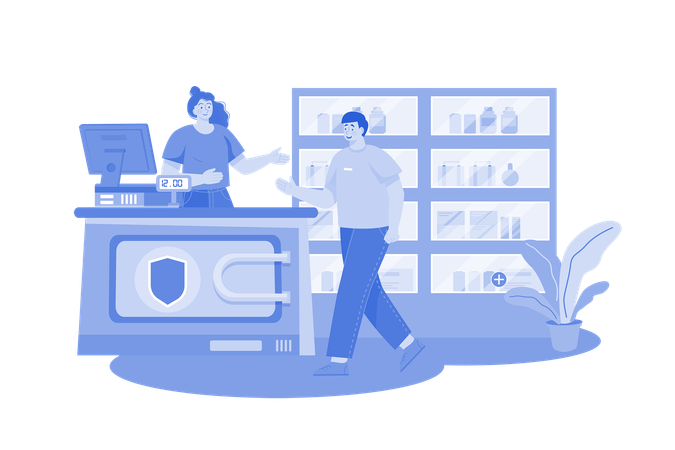 Man Buying Medicine At A Pharmacy Shop  Illustration