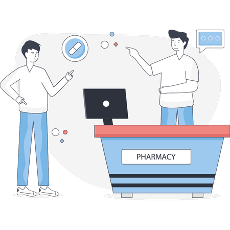 Man buying medicine from pharmacy  Illustration