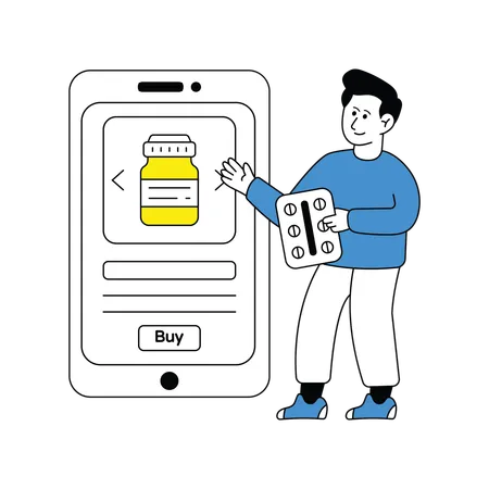 Man Buying Medicine Online  Illustration