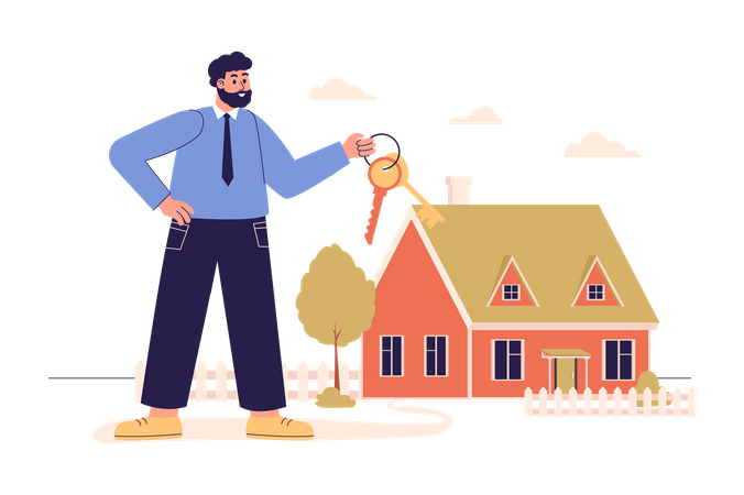 Man buying new home with mortgage loan  Illustration