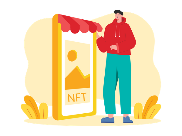 Man buying NFT from mobile exchange  イラスト