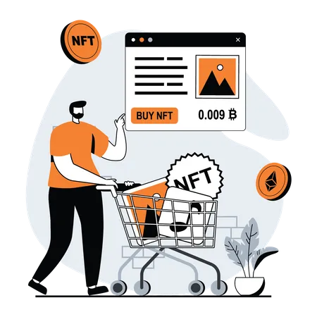 NFT Token Concept With People Scenes Set In Flat Design Women And Men Create Digital Art For Sell And Buy On Marketplace Invest Cryptocurrency Vector Illustration Visual Stories Collection For Web 일러스트레이션