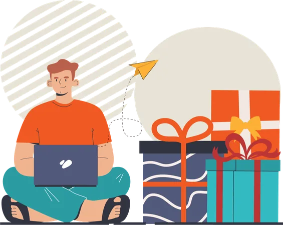 Man buying online gift  Illustration