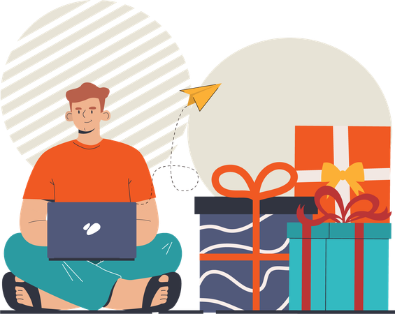 Man buying online gift  Illustration