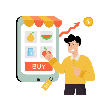 Man buying online grocery  Illustration