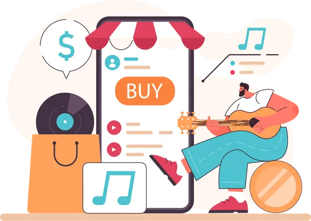 Man buying online music disc  Illustration