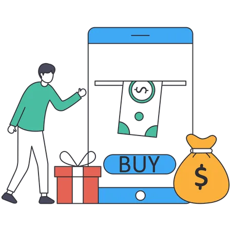Man buying online using mobile  Illustration