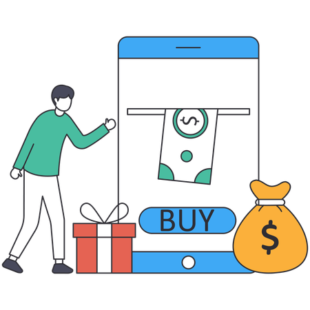 Man buying online using mobile  Illustration