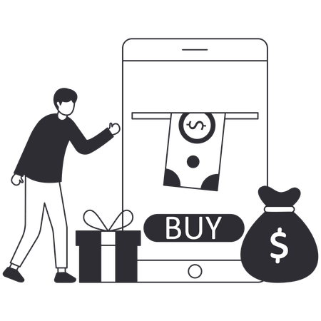 Man buying online using mobile  Illustration