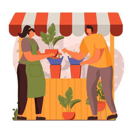 Man buying plant pot  Illustration