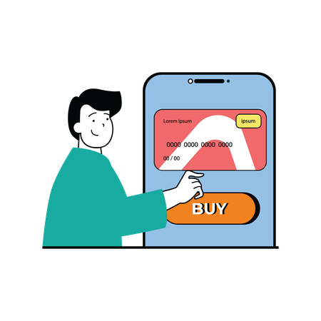 Man buying product online through card  Illustration