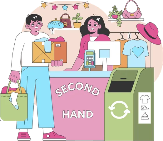 Man buying second hand clothes  Illustration