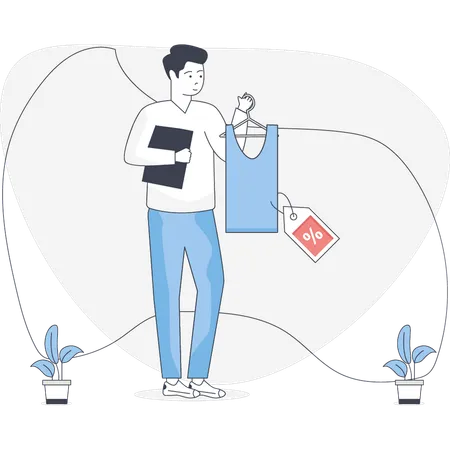 Man buying shirt at discount  Illustration