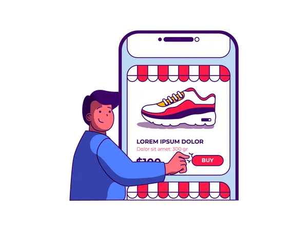 Man buying shoes online  Illustration