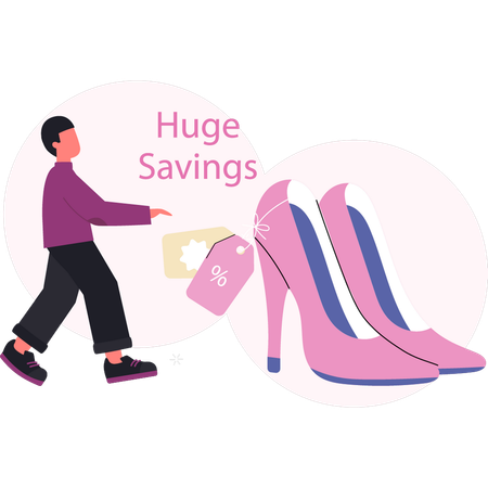 Man buying shoes online and save money  Illustration