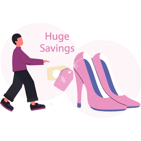 Man buying shoes online and save money  Illustration