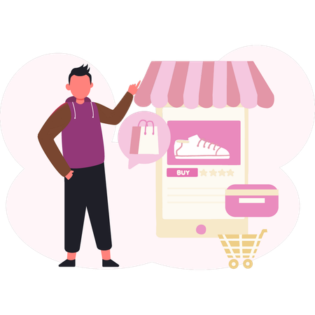 Man buying shoes online  Illustration