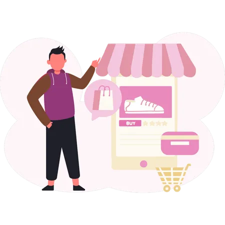 Man buying shoes online  Illustration