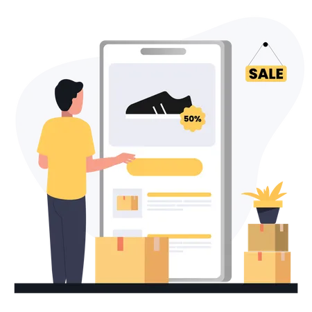 Man buying shoes online  Illustration